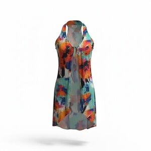 La Blanca Sheer Floral Swim Cover Up Dress Tie Front Sleeveless Beach Women’s OS